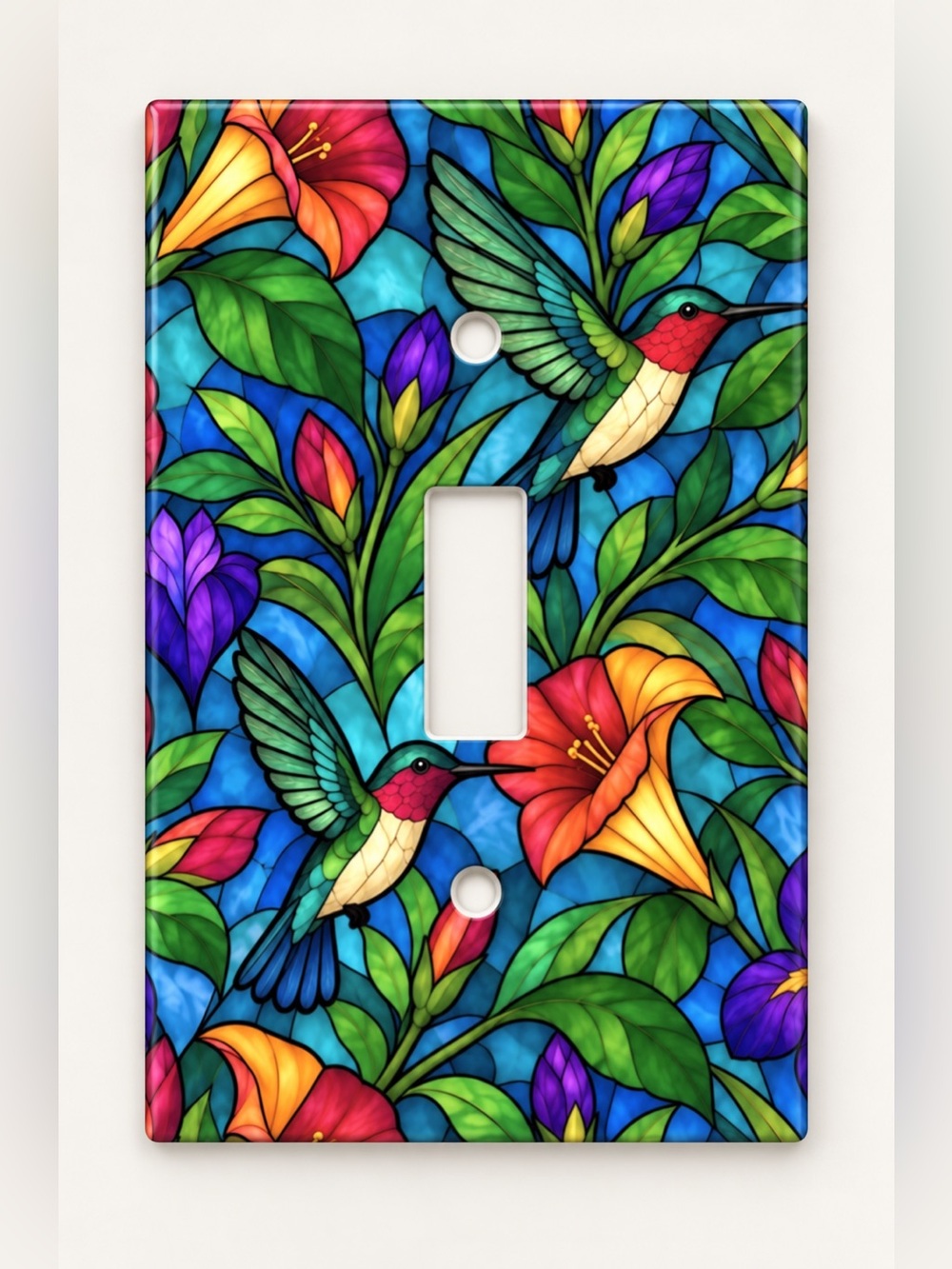 Stained Glass Hummingbird Floral Toggle Light Switch Wall Plate Cover